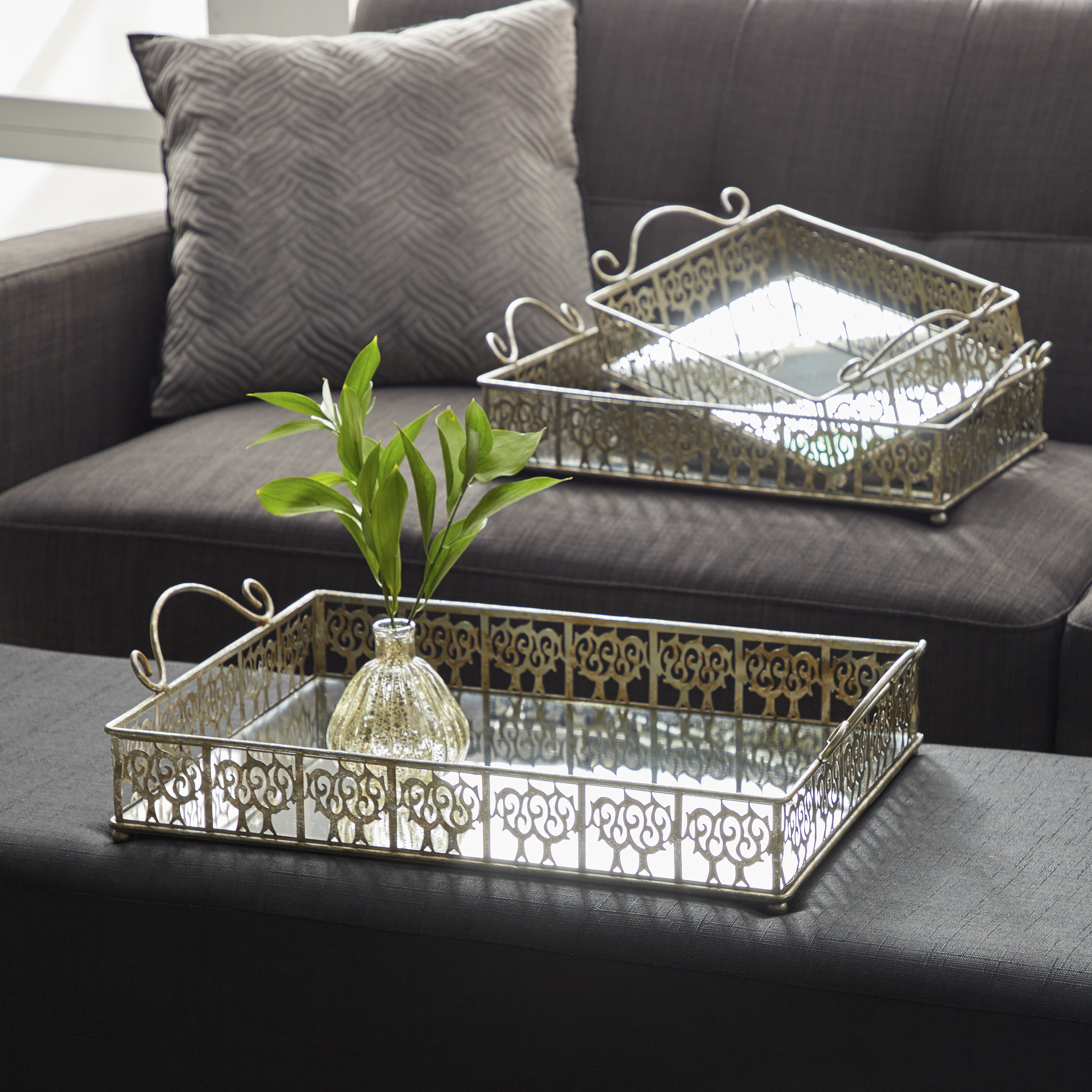 Large Rectangle Mirrored Jewel Display Tray silver home decor accessories glam 
