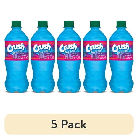 (5 pack) Crush Caffeine Free Back to the 80's Electric Blue Razz Soda Pop, 20 fl oz, Bottle