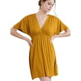 thumbnail image 2 of Made by Johnny Women's Airy Short Sleeve Kimono Style Deep V Neck Dress Top S-3XL Plus Size S MUSTARD, 2 of 6