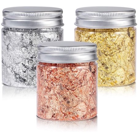 Gold Foil Flakes for Resin,3 Bottles Metallic Foil Flakes 30 Gram,Imitation Gold Foil Flakes Metallic Leaf for Nails, Painting, Crafts,Slime and Resin Jewelry Making,Gold,Silver,Copper Colors