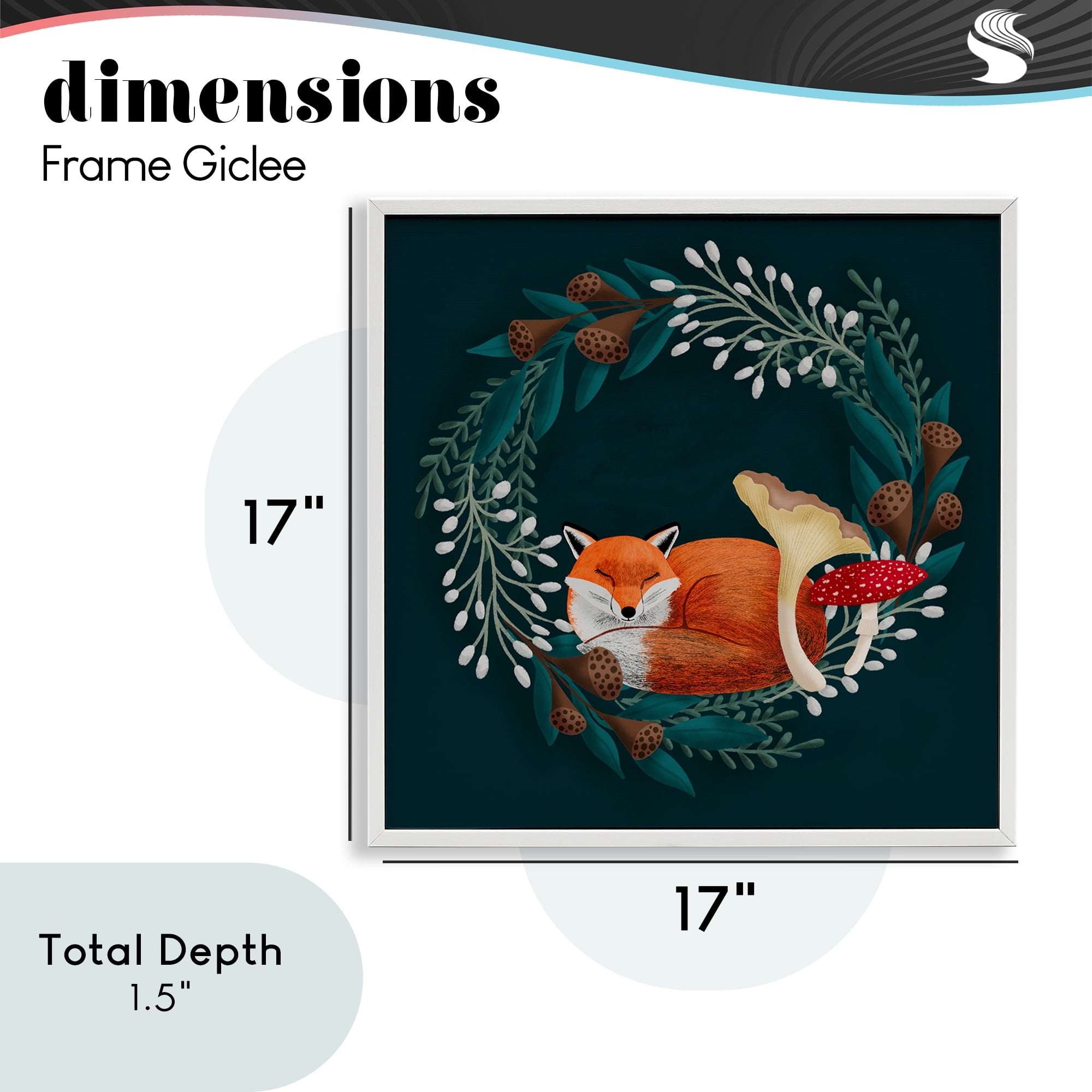 Sleepy Fox in Botanical Wreath White Framed Giclee Art, design by Metka Hiti