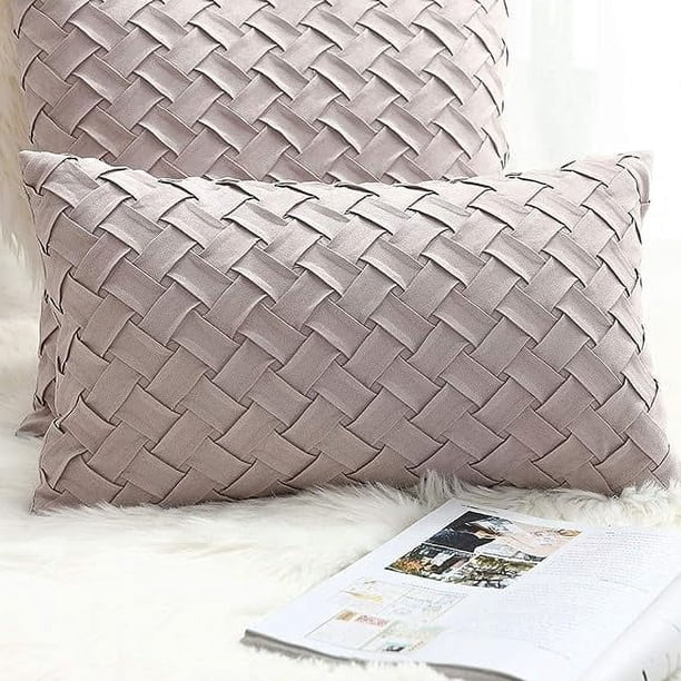 Xiao Hua Funda de cojín decorativa con diseño de tejido de canasta, de ante súper suave, con acento lumbar sólido para sofá, coche (gris, 30,5 x 50,8 cm)