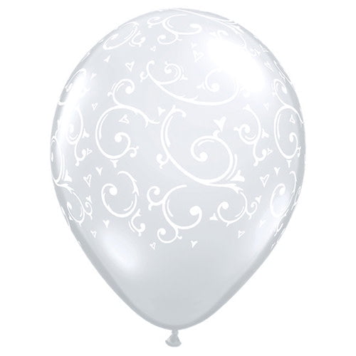 11 inch Filigree & Hearts A Round Diamond Clear Latex Balloons (6 Pack) - Party Supplies Decorations