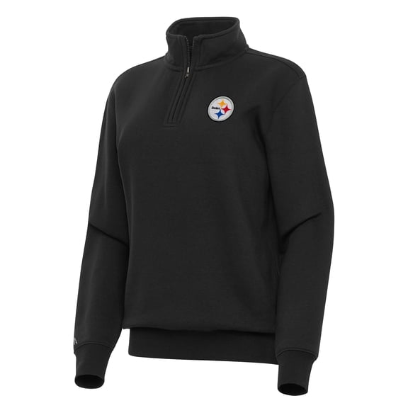 Women's Antigua Black Pittsburgh Steelers Victory Quarter-Zip Top