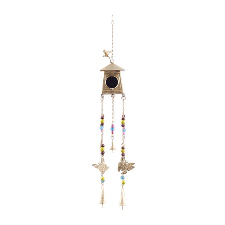 DecMode 29  Gold Metal Indoor Outdoor Birdhouse Butterfly Windchime with Glass Beads and Bells