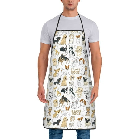 

Zeuib I Love Dogs Print Unisex Waterproof Aprons Cooking Aprons for Kitchen Gardening and Salon Water & Oil Resistant