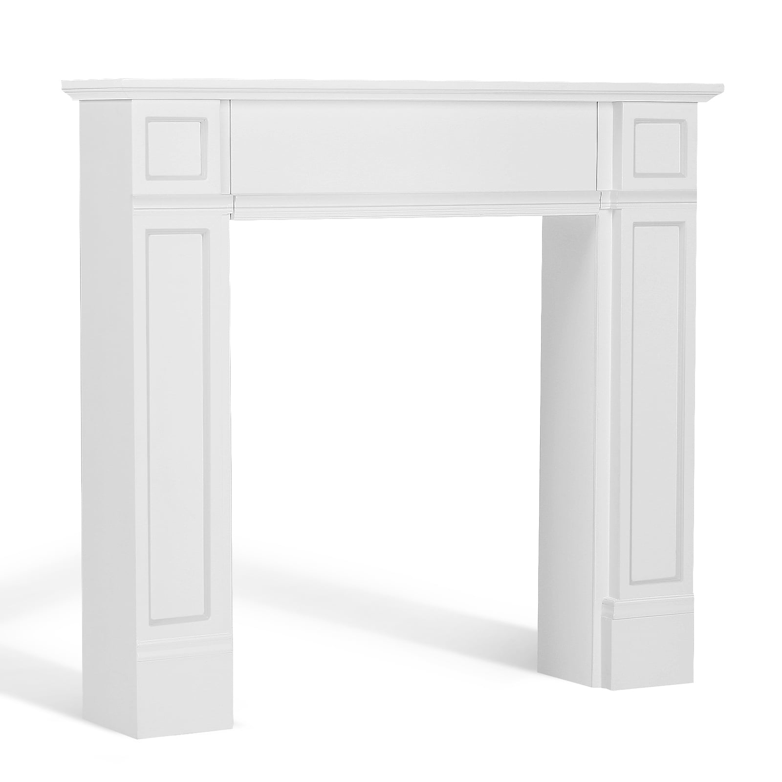 OUINCH 43.3" Fireplace Mantel, Freestanding Fireplace Surround with Leg for Electric Fireplaces, MDF Mantel Surround with Shelf for Living Room with Decorative Pattern, Anti-Tipping & Waterproof