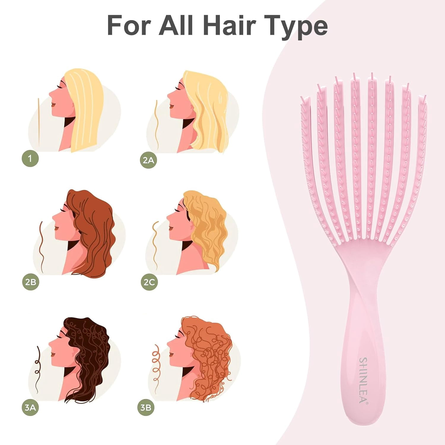 General Detangler Brush for Curly Hair, Hairbrush for Wet Dry Thick Thin, Easily Comb Through Curl Hair and Reduces Breakage, Curly Brush for Women Men Kid (Pink)