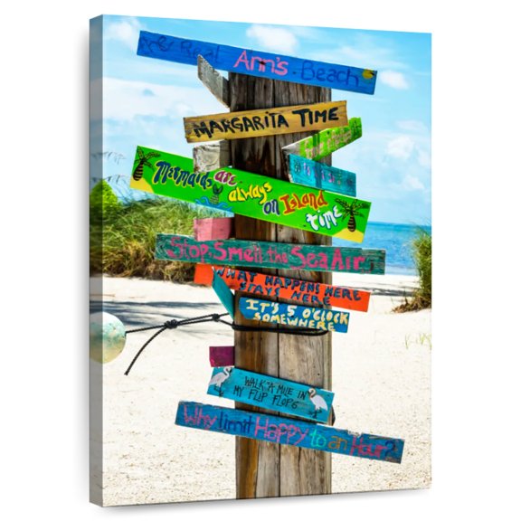 Elephant Stock Beach Signs Wall Art - Vertical Canvas Wall Art - Living Room Wall Decor - Places Canvas - Beige And Blue Decor By Philippe Hugonnard - 8" x 12"