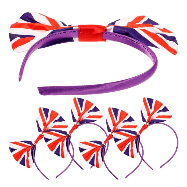 5 diademas decorativas con lazo y broche para el pelo con elementos de la bandera británica para festivales británicos.