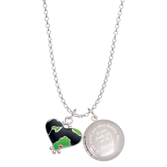 Delight Jewelry Silvertone Lime Green Large Cheetah Print Heart To the World You are a Mother Locket Necklace