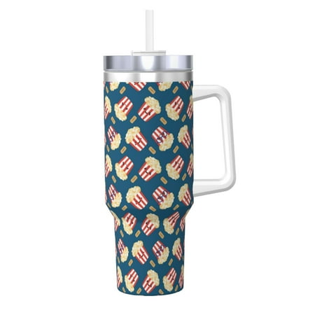 

Zeuib Popcorn With Glasses Printed Insulated Stainless Steel Hot/Cold Coffee Cup 40oz Ice Bully With Handle Tumbler with Straw and Handle Insulated Water Bottle Travel Mug Cup