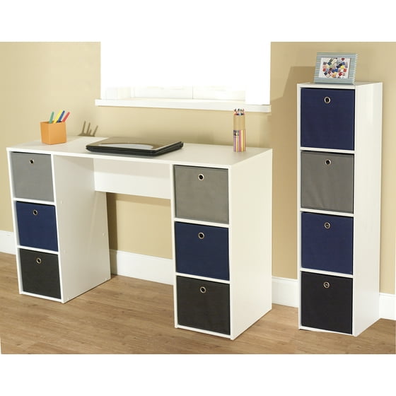 Kids Desk With Six Fabric Storage Bins Multiple Colors Com