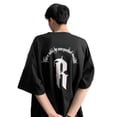 thumbnail image 3 of Camiseta de manga corta para hombre, elegante, con estampado de letras, holgada, informal, de poliéster, cómoda, de verano, 3 of 8