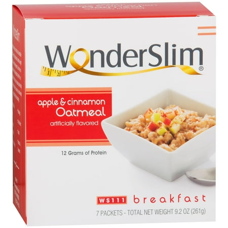 WonderSlim Apple 'n Cinnamon Flavored High Protein Oatmeal - Instant Hot Oatmeal Diet Cereal (7 Individual Servings/Box) - Low Calorie, Low Fat, Kosher