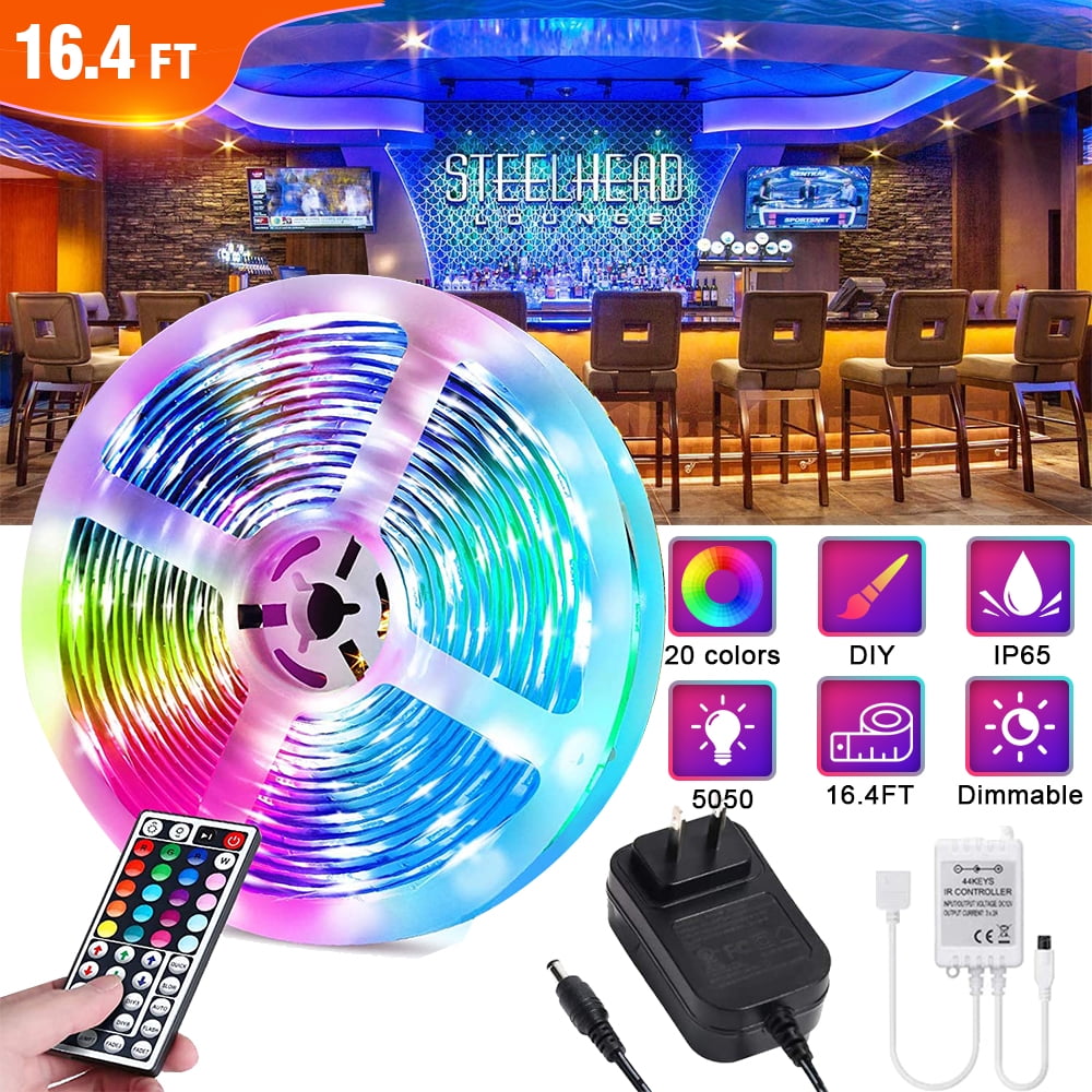 Details about   Waterproof LED Strip Lights 5050 RGB LED Lights w/44key IR Controller Adapter 
