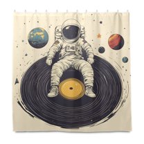 Yayeee Shower Curtain with Hooks 72"x72" Waterproof Fabric Bathroom Hanging Decor, Beige Astronaut Record