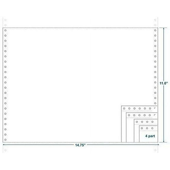 4-Ply Carbonless Paper, Blank, Form Size 14-7/8" x 11" W x H Carton of 900