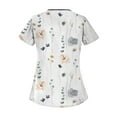 thumbnail image 3 of YDKZYMD Nurse Scrub Tops Uniform Womens Sets Plus Size Floral Flowers Workwear Graphic with Pockets Scrub Shirt Plus Size Jogger Nurse Uniform Scrub Tops Petite V Neck Short Sleeve Scrubs White 4XL, 3 of 3