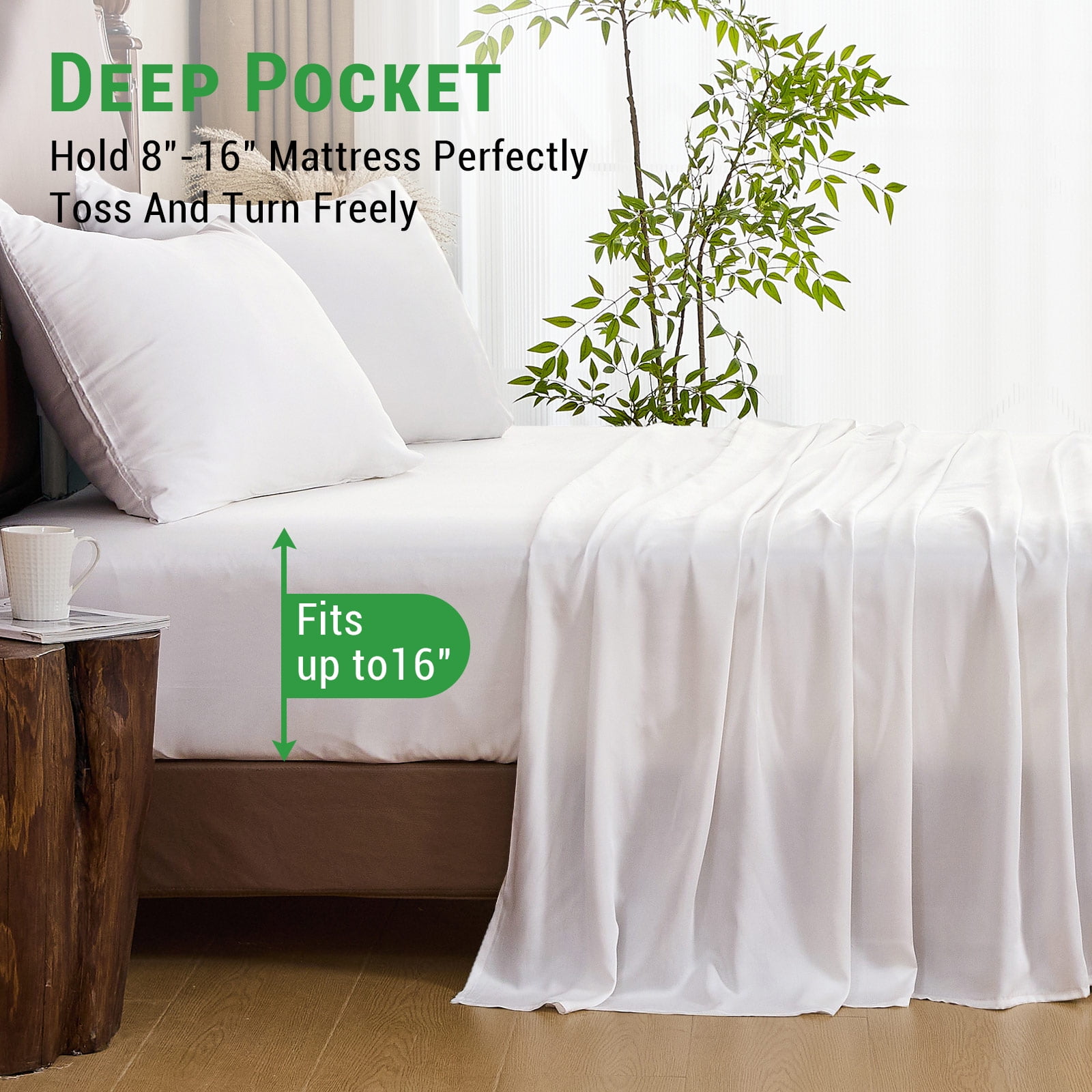 Gogreen 3PC Bamboo Cal King Sheet Set, Deep Pocket Fit 16", Breathable Super Soft Luxury Hotel Style Home Decor Cal King Sheet Set, Gift for Women, Men - 2 Pillowcases, 1 Fitted Sheet