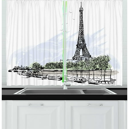 Paris Curtains 2 Panels Set Architecture Theme Illustration Of