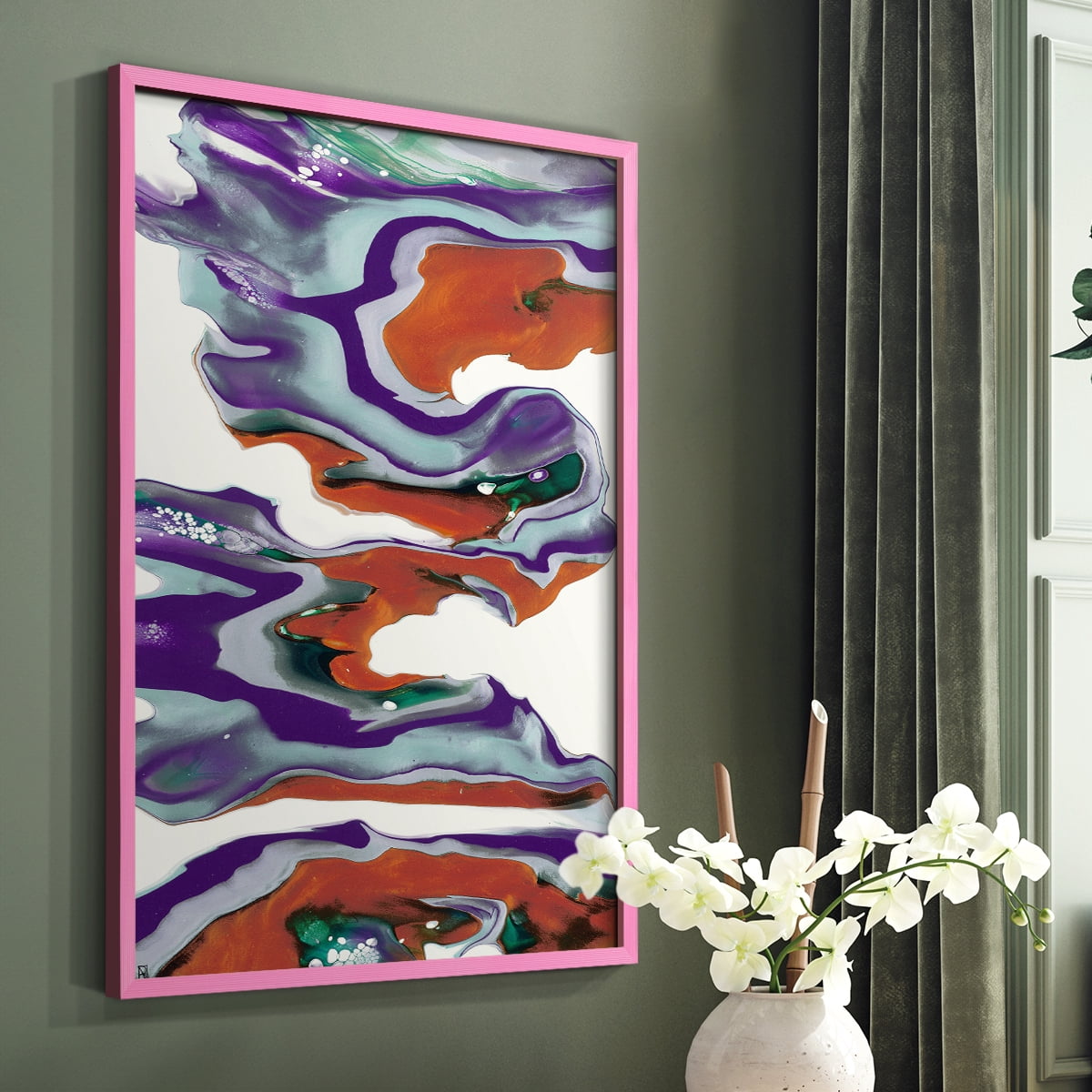 M145 Framed Print in Pink Solid Wood Framed Print No Nail Hanging