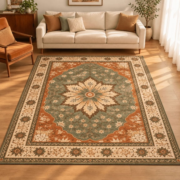 3'x5' Area Rug Vintage Floral Rug Non Slip Washable Indoor Carpet
