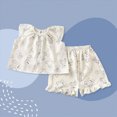 thumbnail image 2 of KPOPLK Toddler Girl Summer Outfit Baby Girl Smocked Ruffle Sleeve Shirt Top and Shorts Set 2 Piece Outfits Clothing for 6M-13T Size 9-10 Years,White, 2 of 5