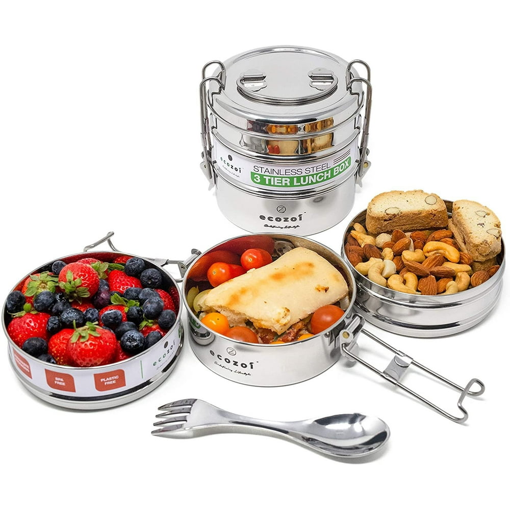 Ecozoi Extra Large Leak Proof Stainless Steel 3-Tier Stackable Eco