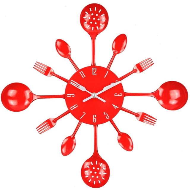 Reloj de pared, 16 "Metal Cocina Cubiertos Utensilio Cuchara Tenedor Reloj de pared Creativo Moderno Decoración para el hogar Estilo antiguo Reloj de pared Xemadio WRMH-1486-3