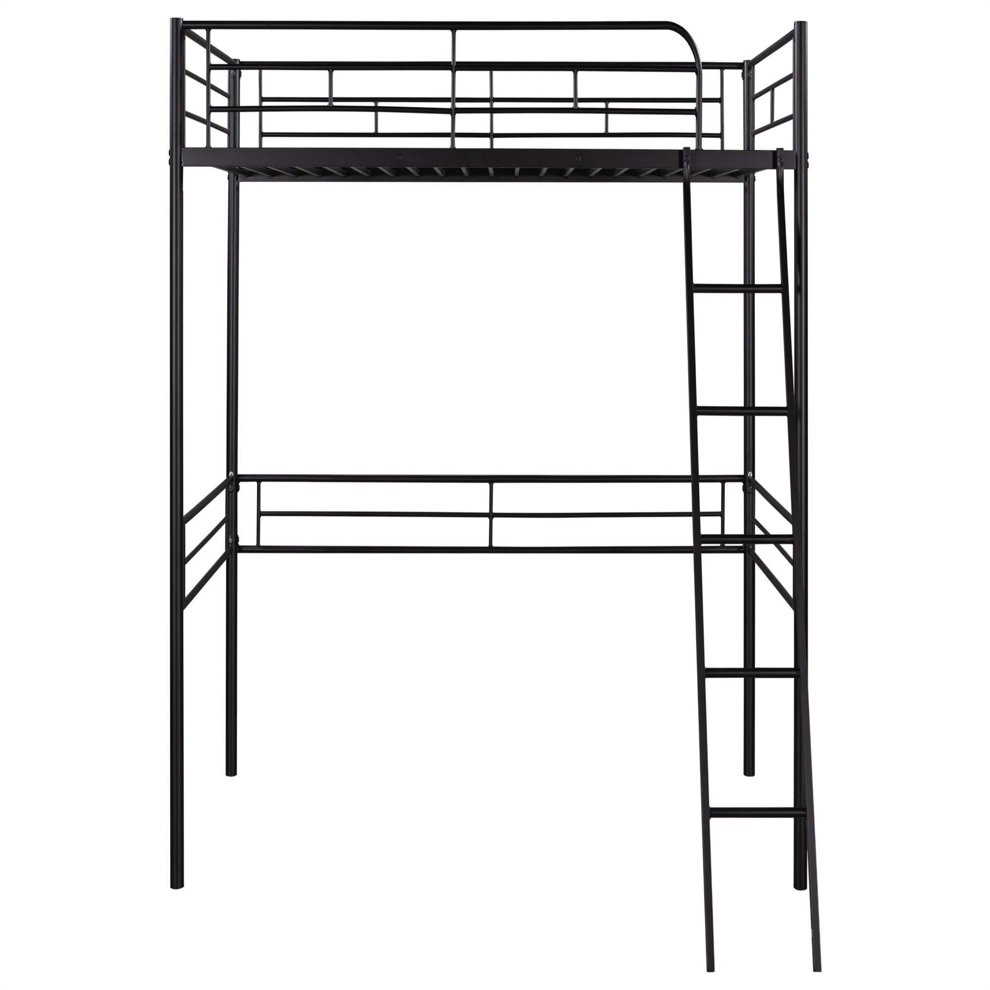 Kadyn Metal Loft Bed, Twin Loft Bed with Ladder, Bed Frame for Kids, Boys and Girls, Black