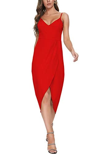 CMZ2005 Women's Sexy V Neck Backless Maxi Dress Sleeveless Spaghetti Straps  Cocktail Party Dresses 71729 (S, Red) - Walmart.com