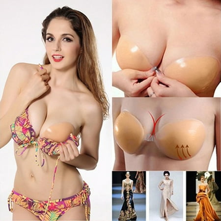 Jiaroswwei Women Invisible Bra Silicone Self-adhesive Stick On Push Up Strapless Soft Pad