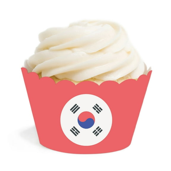 Global World Flag Party Collection, Round Cupcake Wrappers, South Korea, 20-Pack