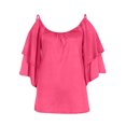 thumbnail image 4 of Pincandy Women's Summer Printing Strappy Cold Shoulder T-Shirt Cold Shoulder Tops Summer Sexy Casual Short Sleeve Ruched Scoop Neck Banded Bottom Shirts Blouse,Hot Pink,M, 4 of 5