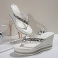 thumbnail image 2 of SACFOF Rhinestone Wedge Sandals for Women Platform Flip Flops Women's T-Strap Sandals Comfortable Walking Open Toe Slippers Casual Summer Beach Sparkly Slip On Slides Wedding Party Dress Shoes, 2 of 6