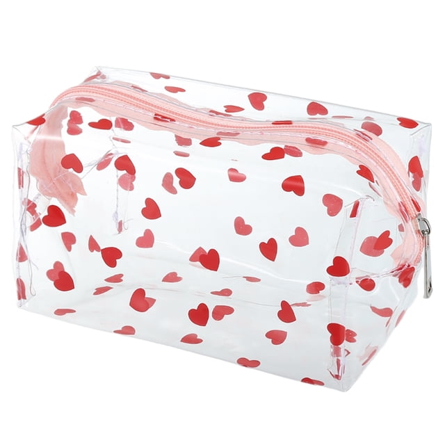 1 Pc Bolsa de Maquillaje de Corazón Transparente Portátil para Vacaciones y Viajes de Negocios Rojo