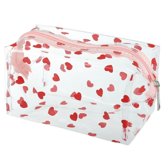 1 Pc Women Portable Clear Heart Makeup Bag for Vacation Business Travel Red