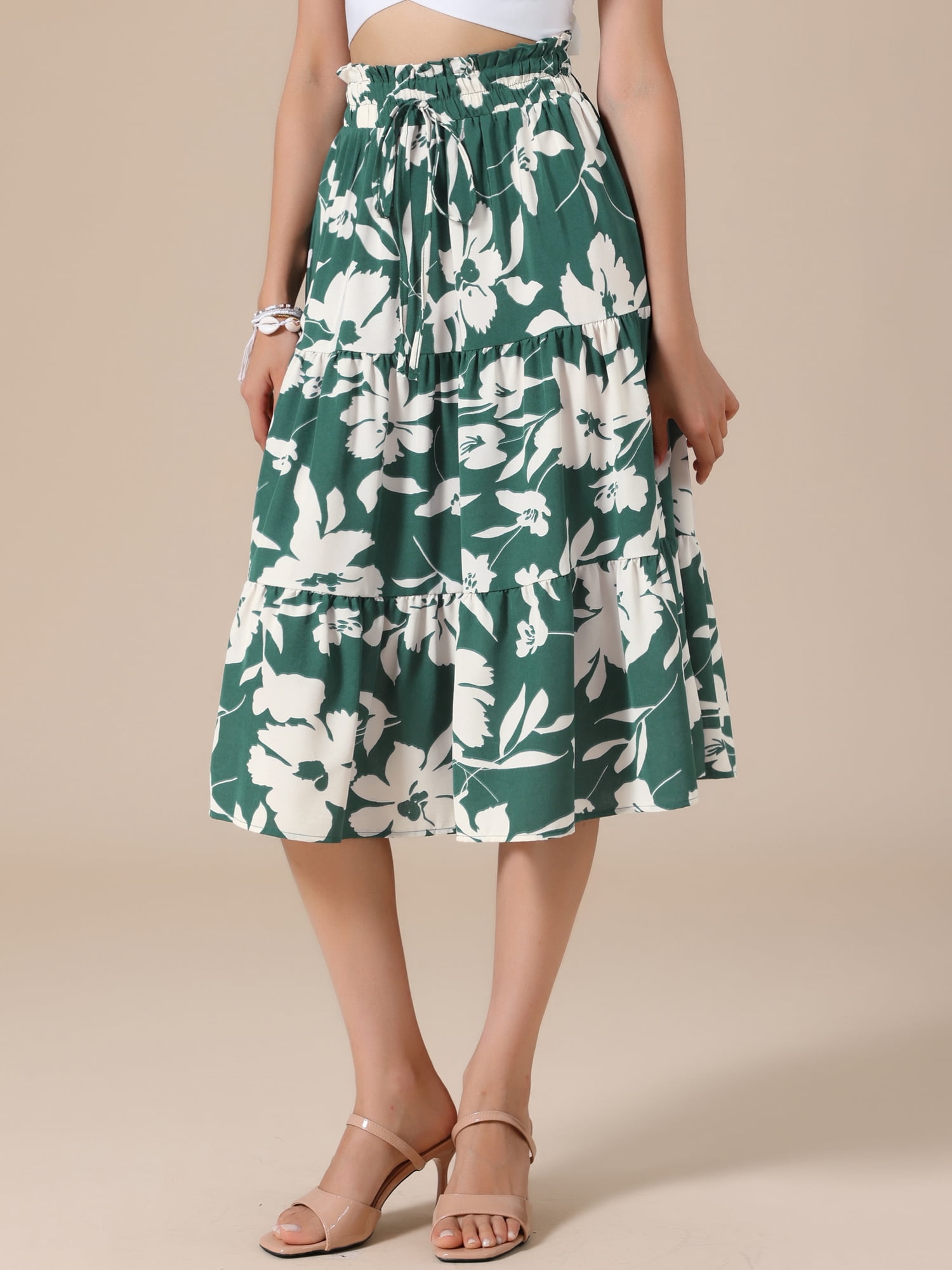 DARING DIVA Women's Dressy Flowy A-line Boho Skirts X-Large Green