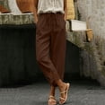 thumbnail image 4 of Utoimkio Drawstring Waist Linen Capri Pants for Women Casual Hollow Eyelet Cutout Hem Cropped Trousers with Single Button Back Pocket, 4 of 5