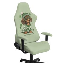 Xixirimido Gaming Chair Cover with Armrest Covers 3D Printed Stretch Removable Racing Computer Chair Slipcover Set Washable 4 Pieces, Dachshund Shamrock Green