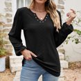 thumbnail image 3 of Scyoekwg Casual Tops for Women V-Neck Ring Hole Eyelet Tops Solid Color Fall Tops Trendy Loose Lightweight Long Sleeve T Shirts Pullover (Black,XXL), 3 of 6