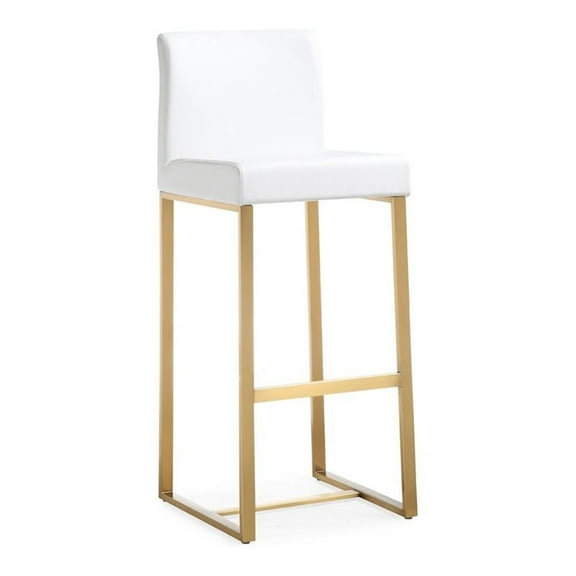Maklaine 30.7" Fabric Bar Stools in White/Gold Finish (Set of 2)