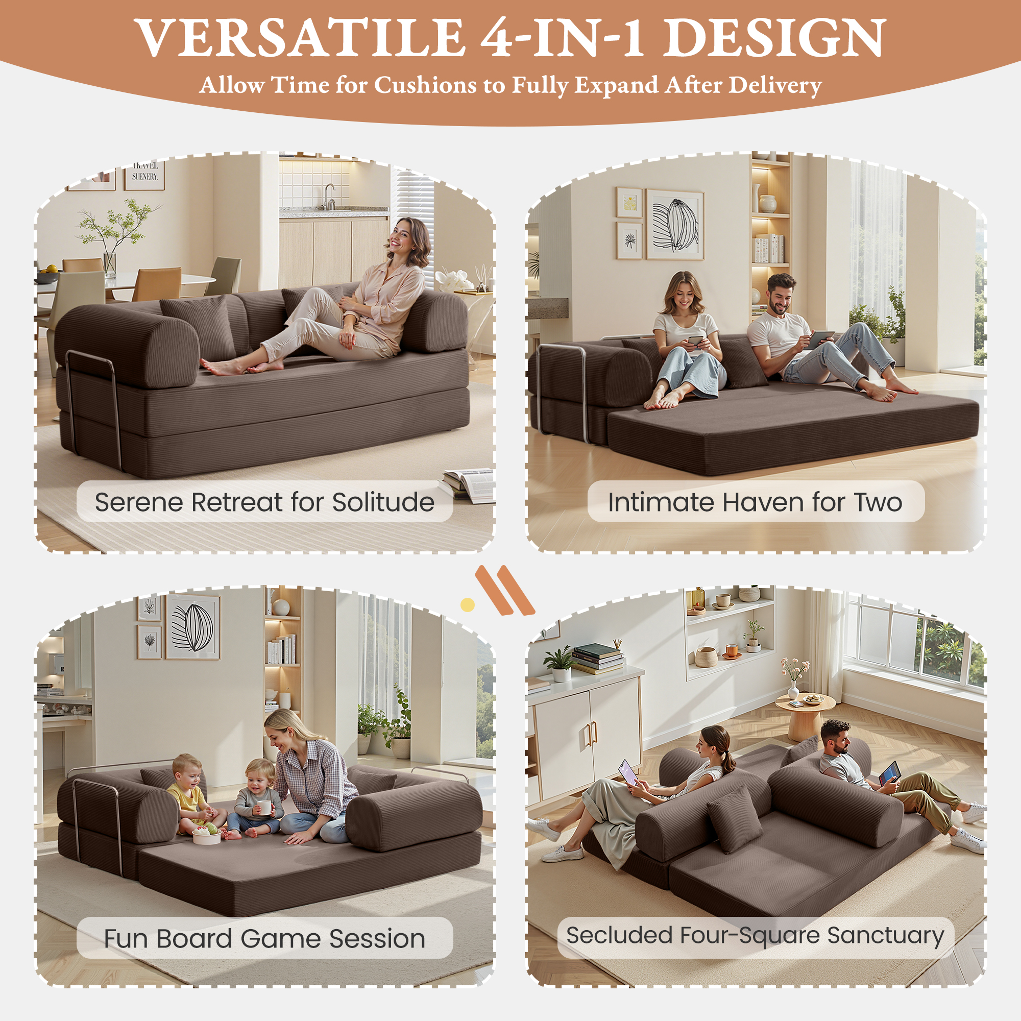 COOLHUT 78.7" W Combination Sofa, High Rebound Density Foam Sofa Couch, Two Forms Floor Couch Three Seats Sofa Bed for Living Room, Bedroom, Coffee