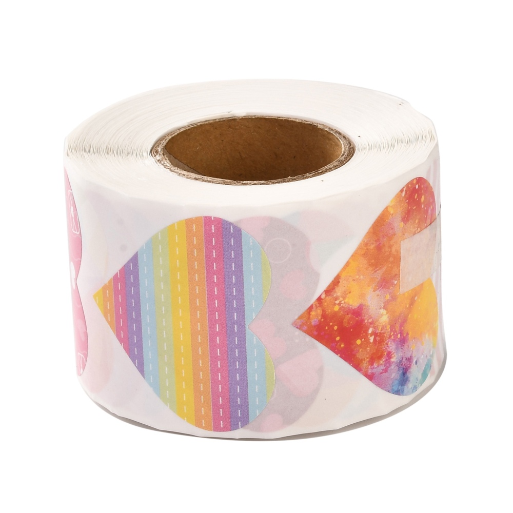 Valentine's Day Theme Paper Gift Tag Stickers 8 Style Heart Shape Adhesive Labels Roll Stickers for Party Decorative Presents Colorful 4.1cm