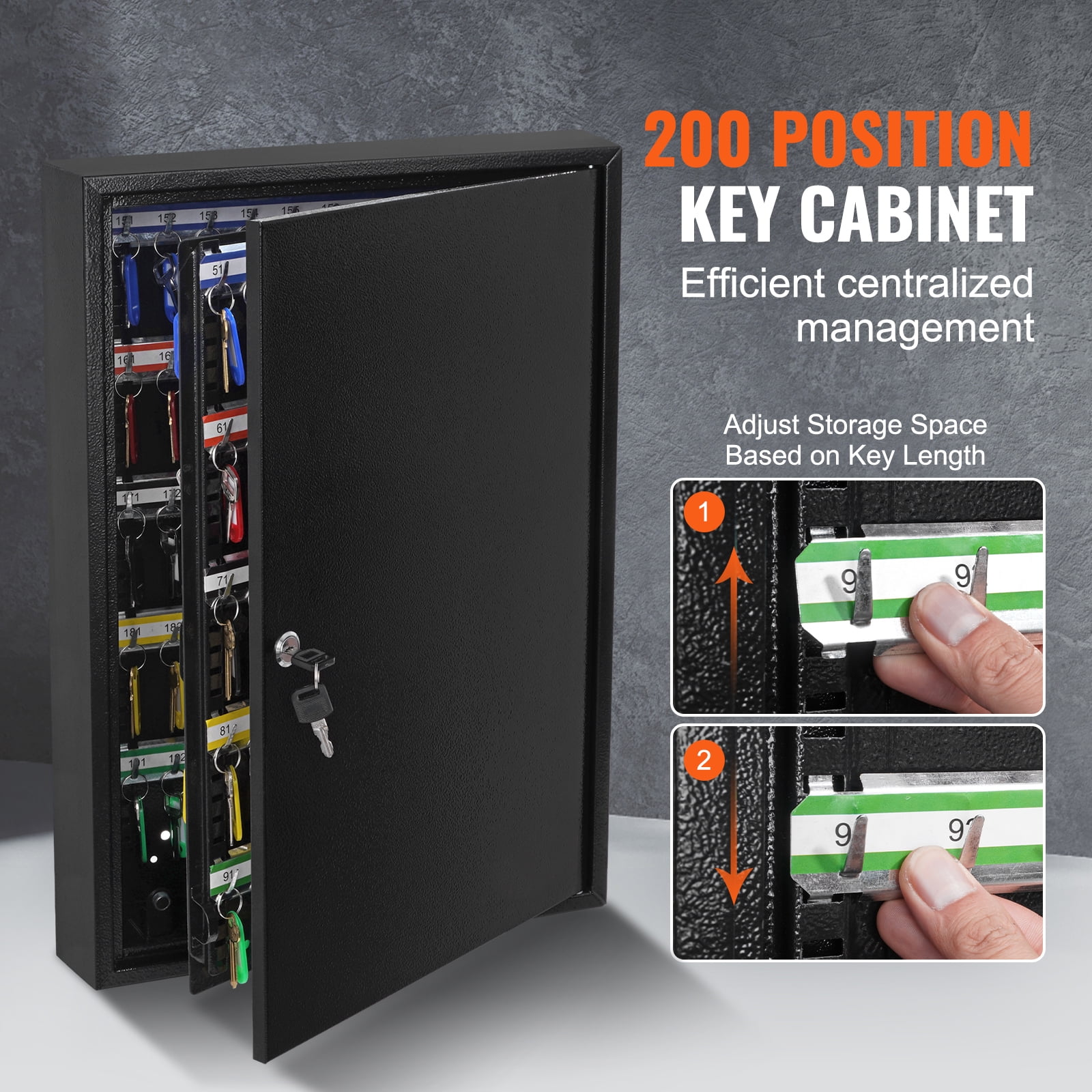 KFFKFF 200-Key Cabinet Key Lock Box with Adjustable Racks & Colorful Key Tags