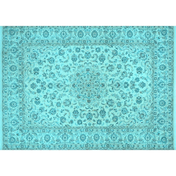 Ahgly Company Indoor Rectangle Medallion Light Blue Traditional Area Rugs, 5' x 7'