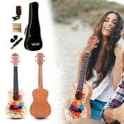 VIVICTORY Concert Painted Ukulele 23 Inch Mahogany Body- 6 in 1 bundle (Splash)