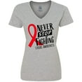 thumbnail image 3 of Inktastic Never Stop Fighting Stroke Awareness Red Ribbon Women's V-Neck T-Shirt, 3 of 5