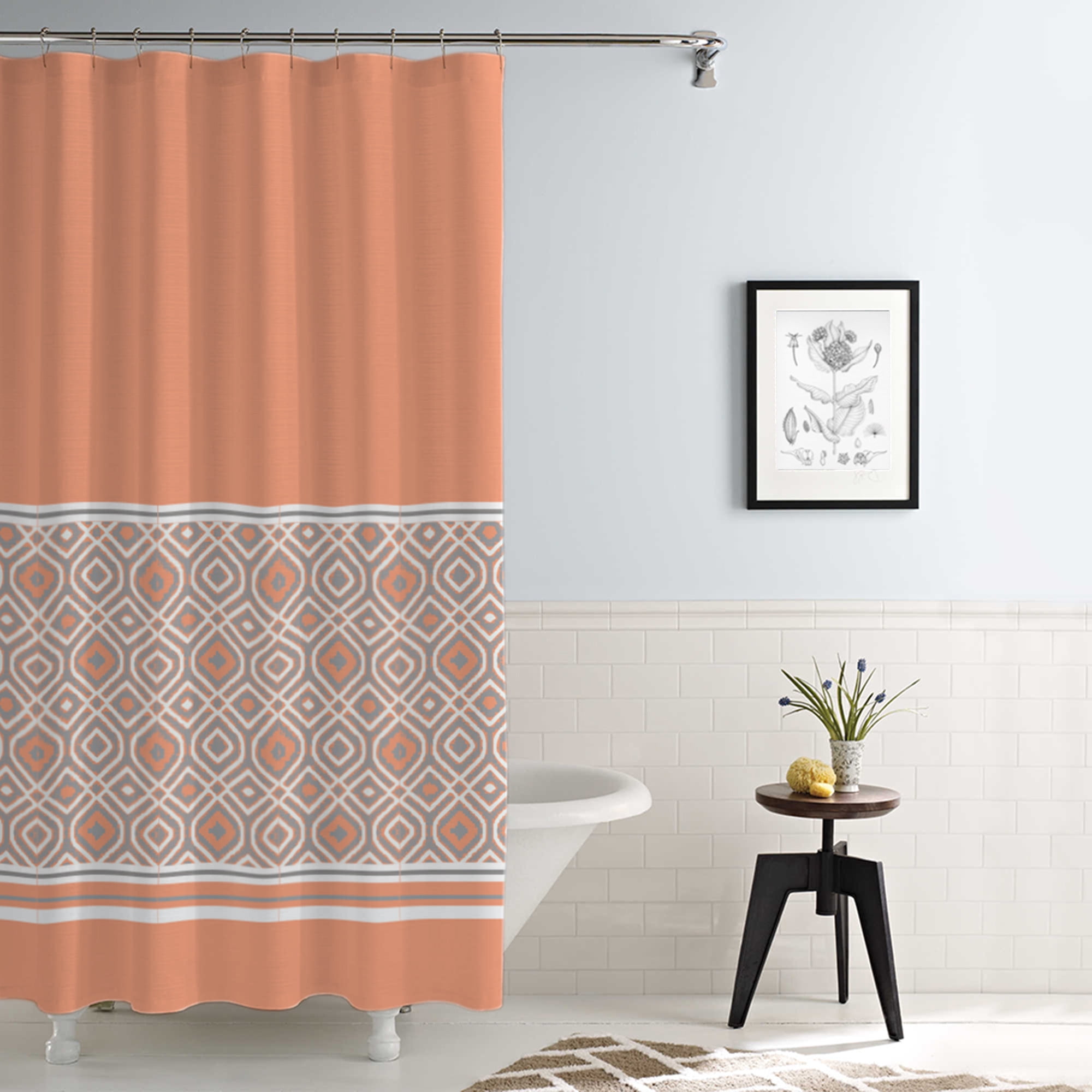 Waterproof Printed shower curtain Oxford Stripe Coral